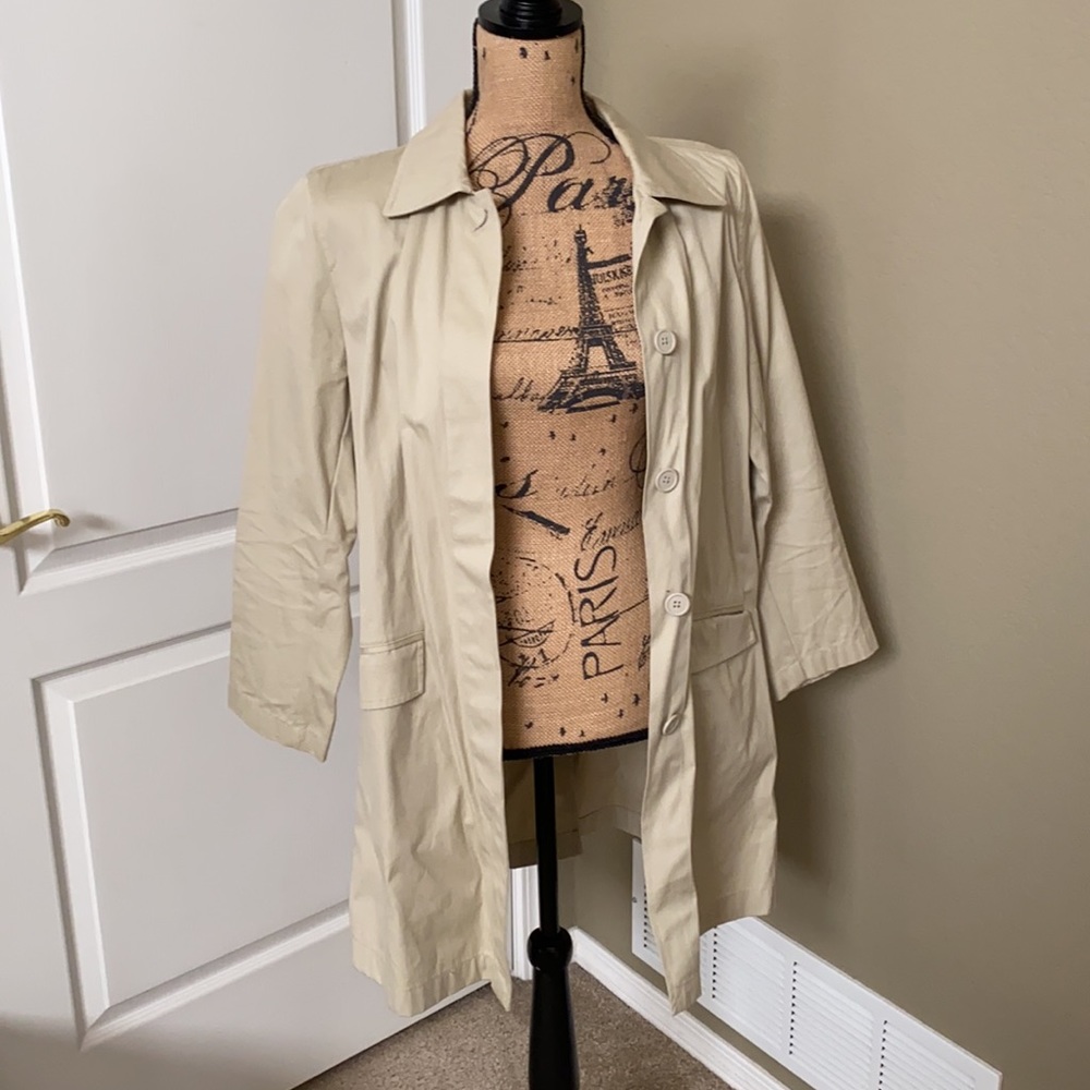 GAP Khaki Rain Coat Overcoat Cotton Size S - Picture 5 of 5